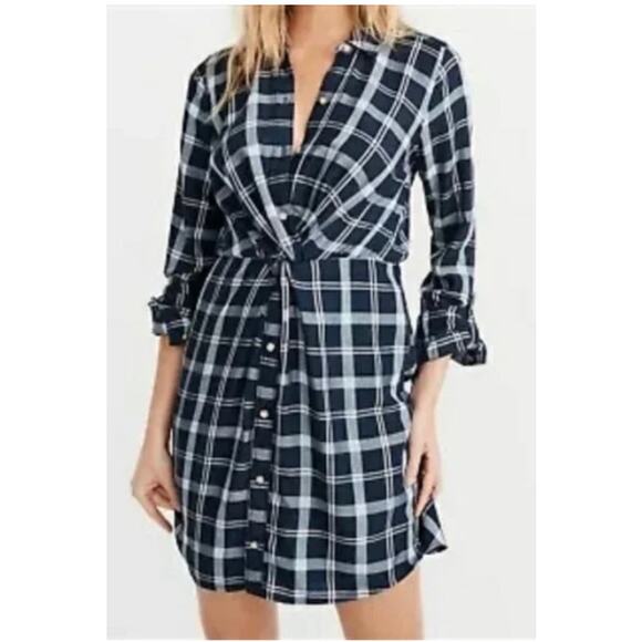 Abercrombie & Fitch Womens XSmall Blue White Plaid Button Front Knot Shirt Dress - Picture 9 of 9